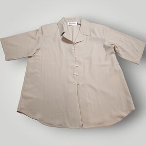 Yves St Clair Women's 12 Khaki Tan Short Sleeve Button Up Blouse Casual Top
